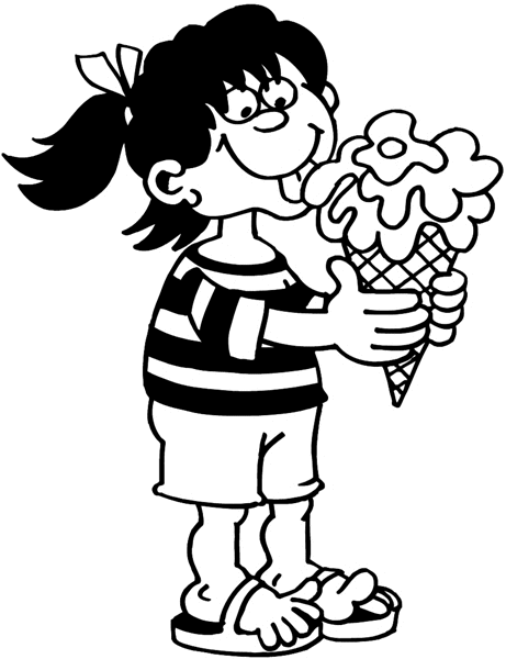 Little girl with large ice cream cone vinyl sticker. Customize on line.  Children 020-0268  